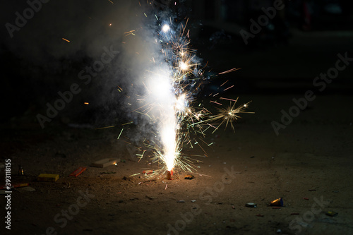 fire of cracker explosion on black background