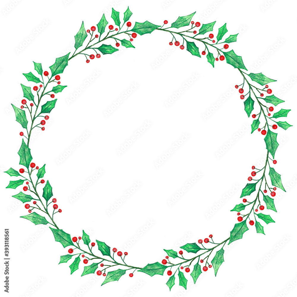 Fototapeta premium christmas wreath with holly berries