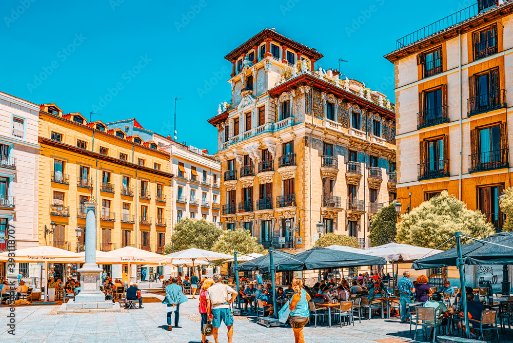 Square Plaza Ramales of Madrid in the downtown of the city with