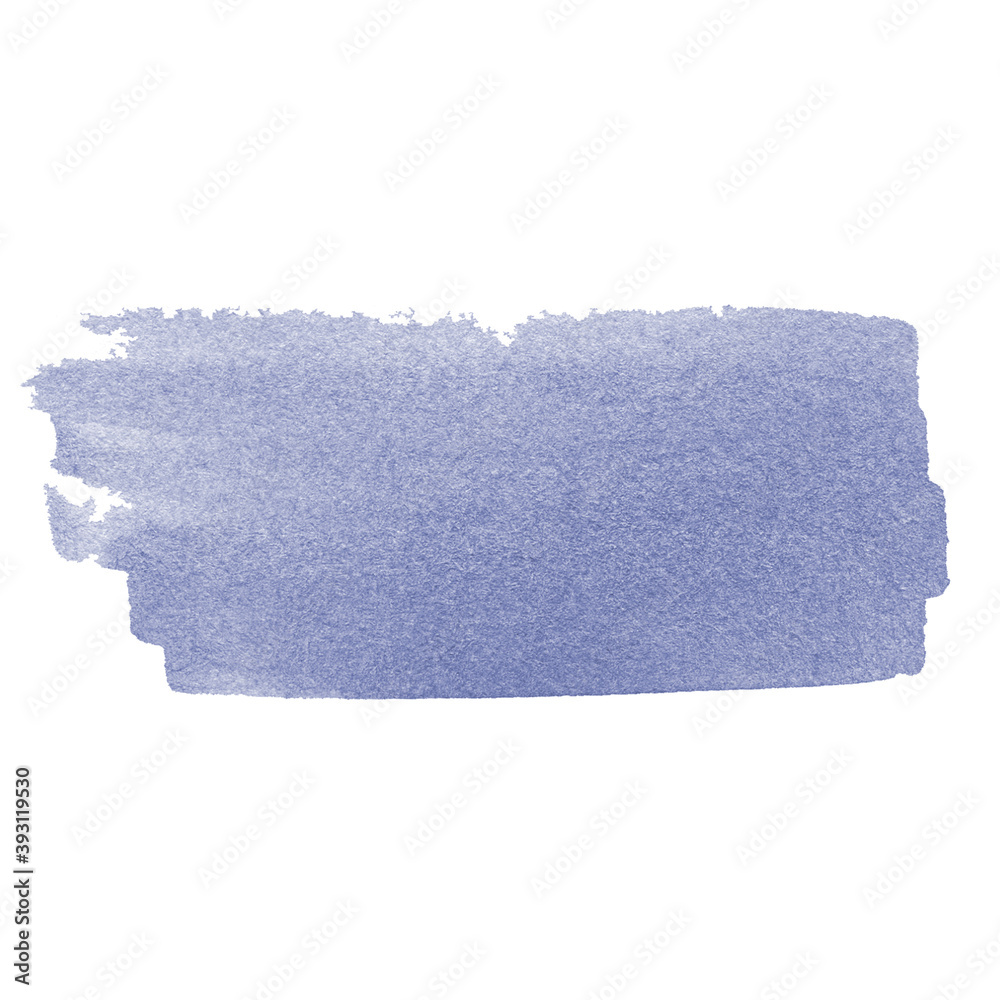 Simple Watercolor brushstroke in a blue cold shade isolated on white. Abstract design element. Texture paper. Hand drawn illustration. For background, poster, banner, collage,  card, invitation. 