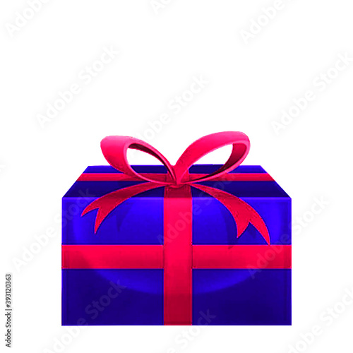 blue christmass gift box with red ribbon