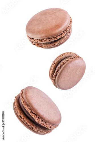 Chocolate Macarons with chocolate filling on a white isolated background © nata_vkusidey