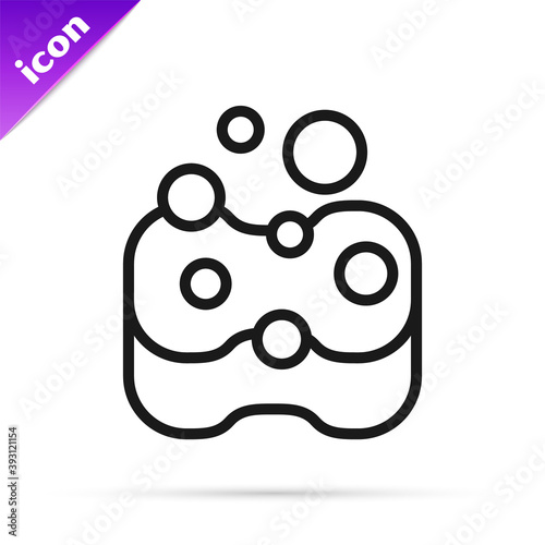 Black line Sponge icon isolated on white background. Wisp of bast for washing dishes. Cleaning service concept. Vector.