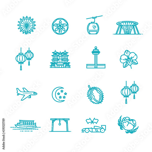 Singapore icon set, thin line icon. Singapore Symbols