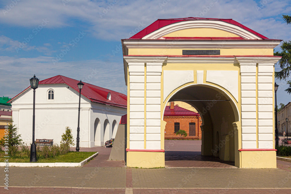 Tobolsk Gate at the remnants of Omska fortress in Omsk, Russia