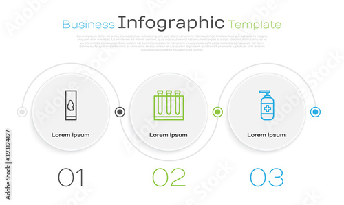 Set line Blood test and virus, and Bottle of liquid antibacterial soap. Business infographic template. Vector.