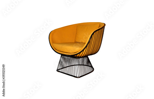 Yellow modern chair for interior style, isolated on white background.