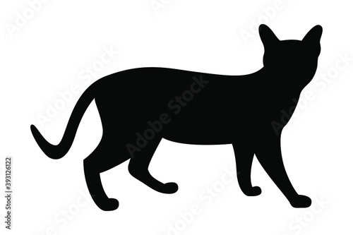 Vector silhouette of a cat. Pet. Silhouettes of cats. Alert pet. Poses  clipart. Vector print of a sneaking cat.