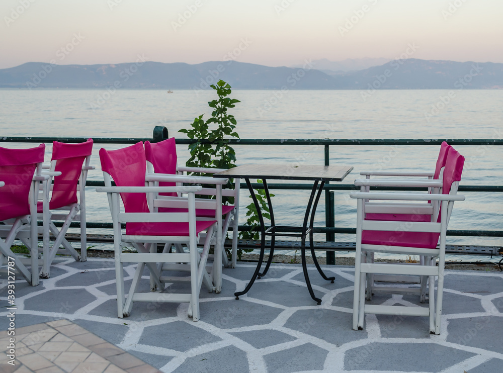 Local restaurant furniture on the island of Evia, Greece 