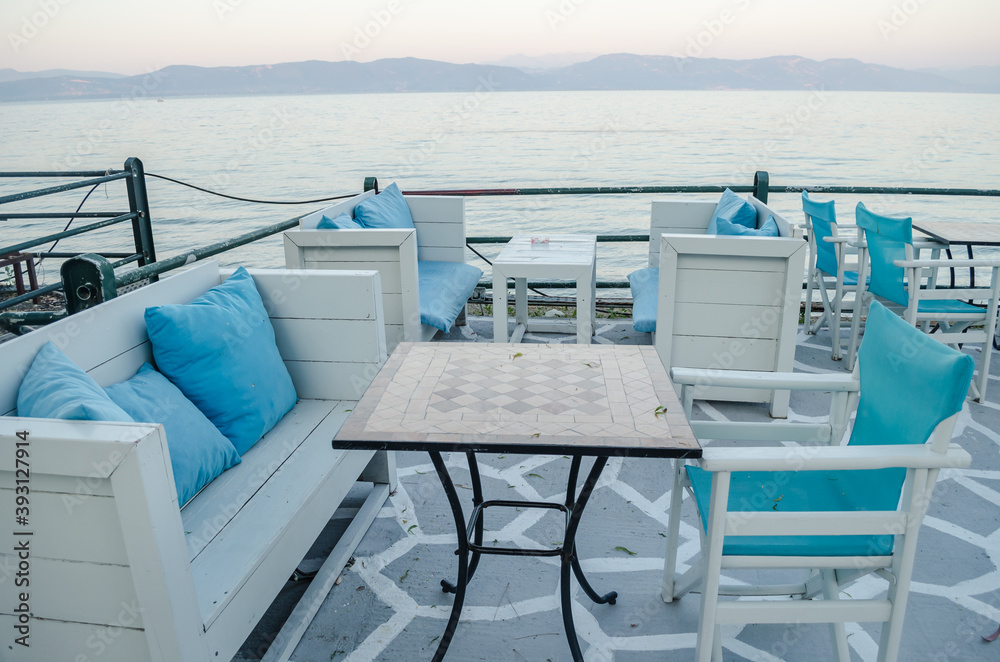 Local restaurant furniture on the island of Evia, Greece 