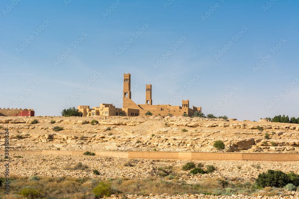Historic buildings in Dariyah clay castle, also as Dereyeh and Dariyya, a town in Riyadh, Saudi Arabia, original home of the Saudi royal family, the capital of the Emirate of Diriyah.