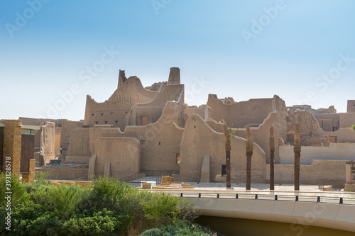 Historic buildings in Dariyah clay castle, also as Dereyeh and Dariyya, a town in Riyadh, Saudi Arabia, original home of the Saudi royal family, the capital of the Emirate of Diriyah. photo