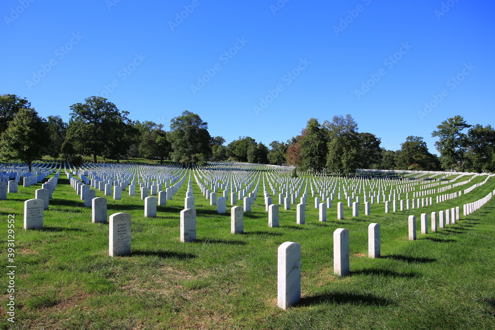 WASHINGTON DC, USA - OCT 5, 2016: Gravestones on Arlington National Cemetery in Washington on 5 October 2016.The cemetery was established during the Civil War on the grounds of Arlington House