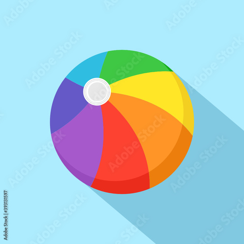 Beach ball icon with long shadow isolate on blue background.
