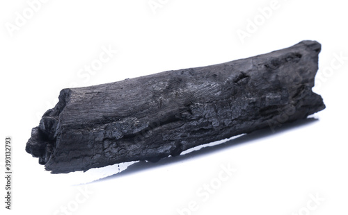 Natural wood charcoal Isolated on white