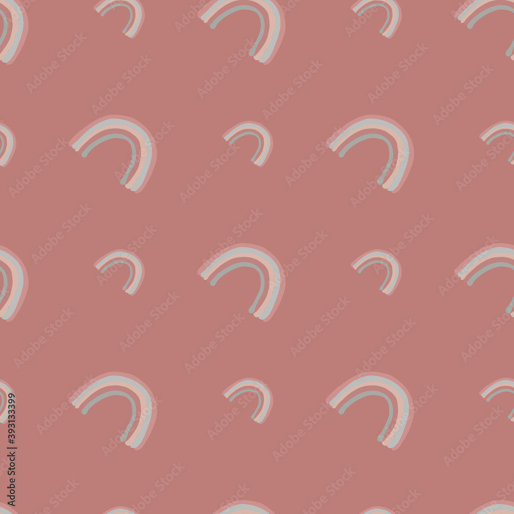 Cute scandinaviand childish seamless pattern with abstract rainbow silhouettes. Pale maroon background. Cute scandinaviand childish seamless pattern with abstract rainbow silhouettes. Pale maroon background.