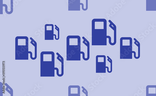 Seamless pattern of large isolated blue gas station symbols. The pattern is divided by a line of elements of lighter tones. Vector illustration on light blue background