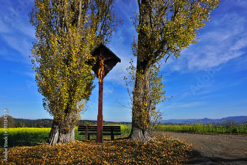 Wegkreuz, Feldkreuz, zwischen zwei Pappeln photo