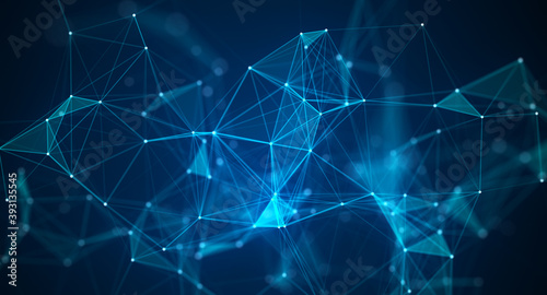 Digital blue background with dots and lines. Big data visualization. Network connection structure. 3D rendering.
