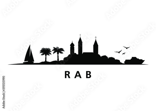 Rab Island in Croatia Skyline Landscape Vector Graphic