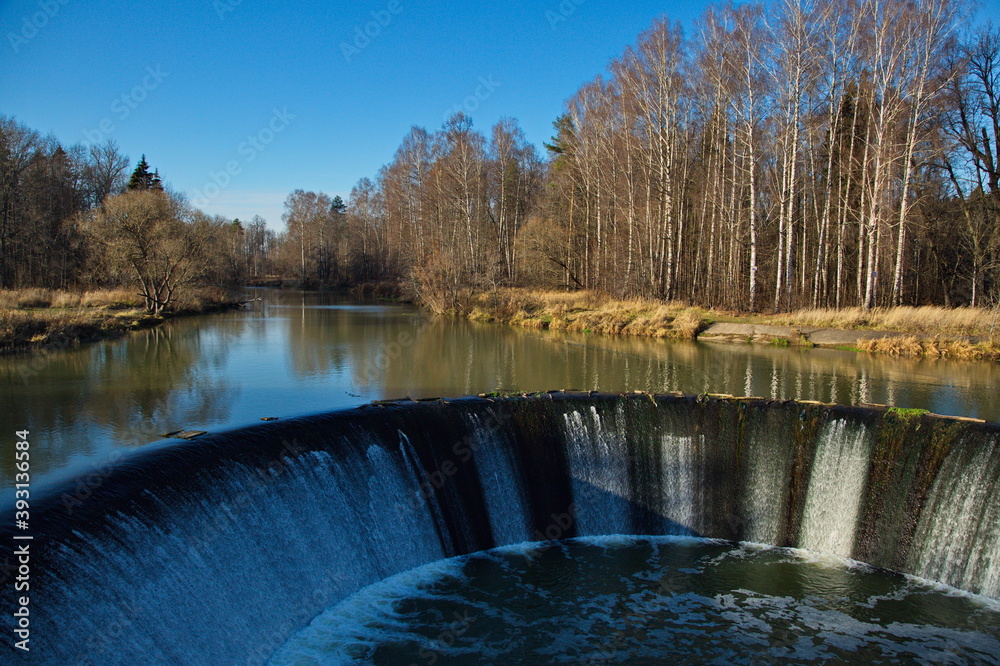 The spillway of the dam of the Yaropolskaya hydroelectric power station named after Lenin, Moscow region of Russia.