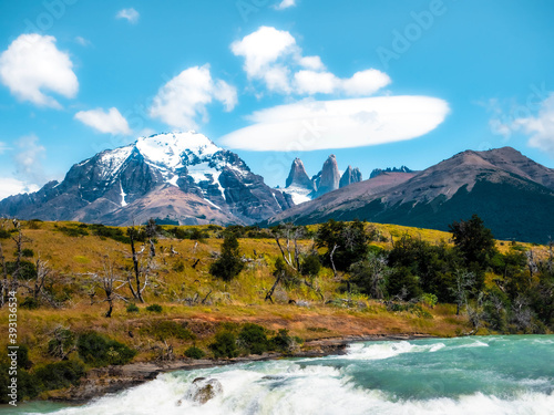 Meadows and mountains of Patagonia in Chile 