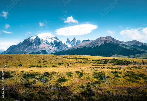 landscape in autumn Meadows and mountains of Patagonia in Chile 