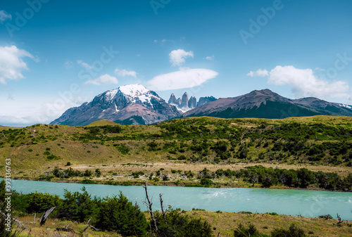 lake and mountains Meadows and mountains of Patagonia in Chile 