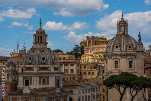 Panorama of the old city in the sunlight with a clear blue sky, Rome.