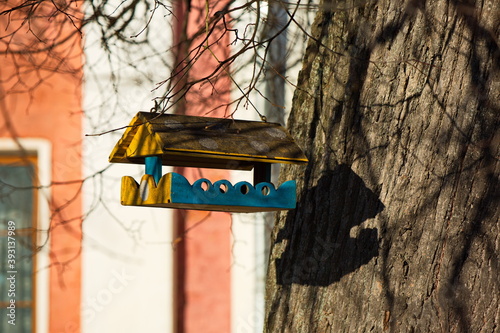 Bird feeder in the park of the Goncharovs' estate, Yaropolets village, Moscow region, Russia. photo