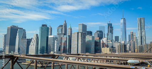 View of New York Sky Scrapers in Manhattan from Brookline bridge   