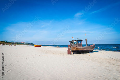 Traditional fishing boat and equipment at the coast of the Baltic Sea  Germany