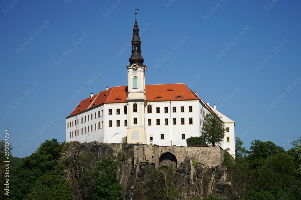 Decin Castle with historic tower and defensive wall, Czech Republic