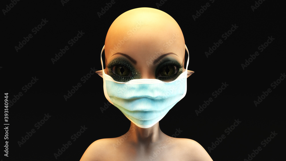 Artistic 3D illustration of an alien with mask Artistic 3D illustration of an alien with mask