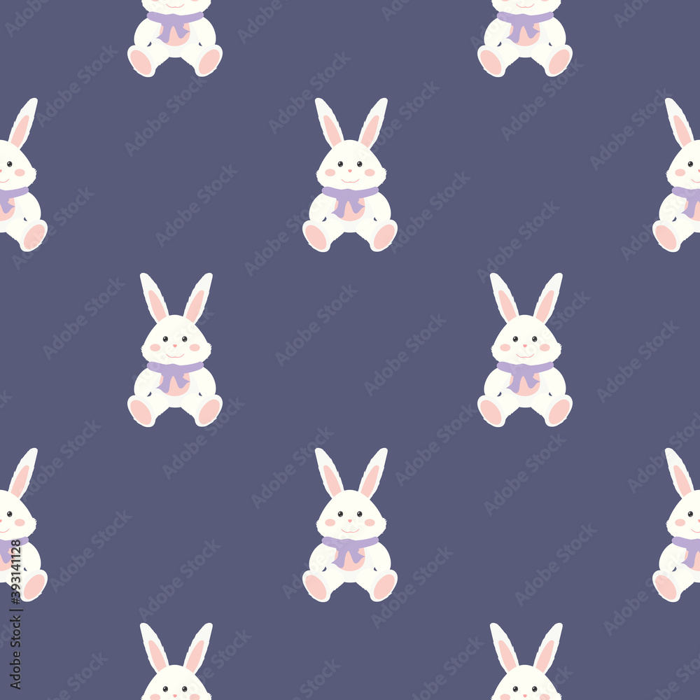 Seamless background with a plush hare. Suitable for backgrounds, cards and wrapping paper. Vector.