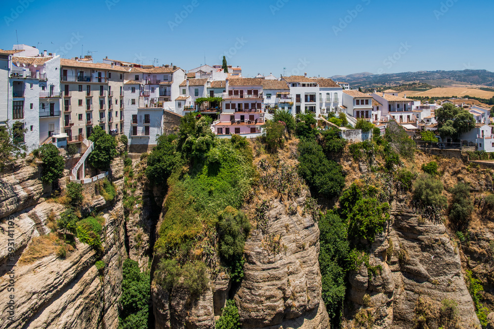 View of the cliff near the city of Ronda on a bright Sunny day