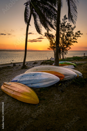 Sunset on Reunion Island and Trou d'Eau beach in La Saline les Bains