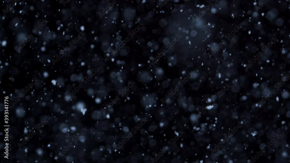 Falling natural snowflakes isolated on a black background, a lot of falling chaotic snow.