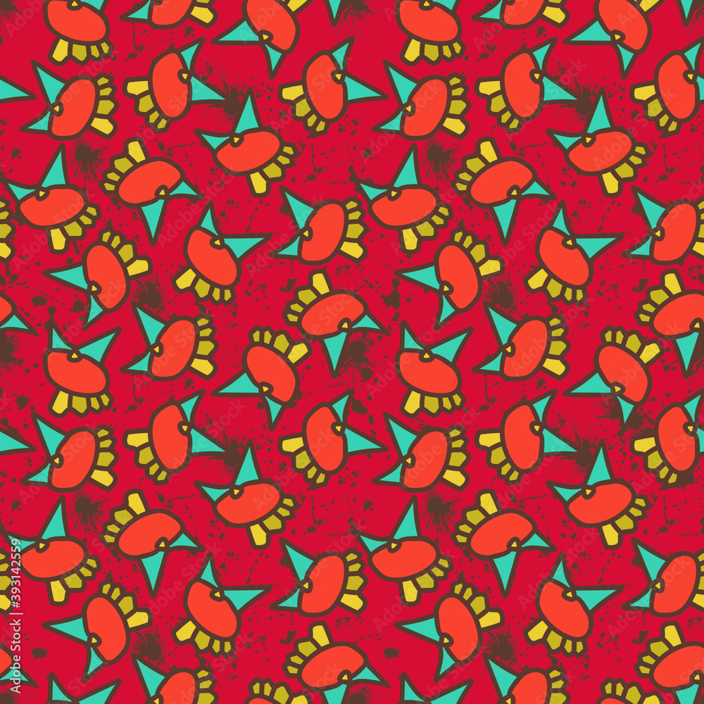 Unusual artwork with abstracthand drawn elements on the seamless backdrop