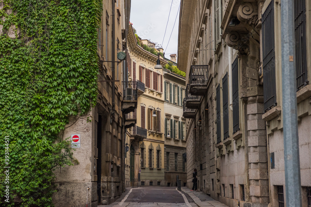 The perspective of an old street in Milan