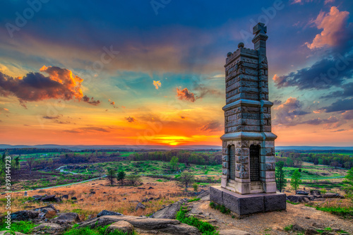 Sunset scenery from Little Round Top in Gettysburg, Pennsylvania