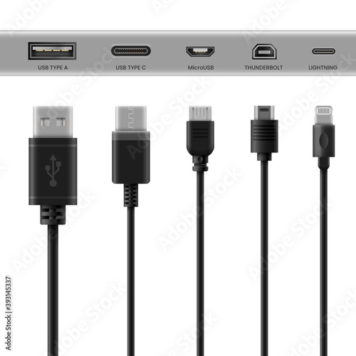 Black USB cable adapters on white background