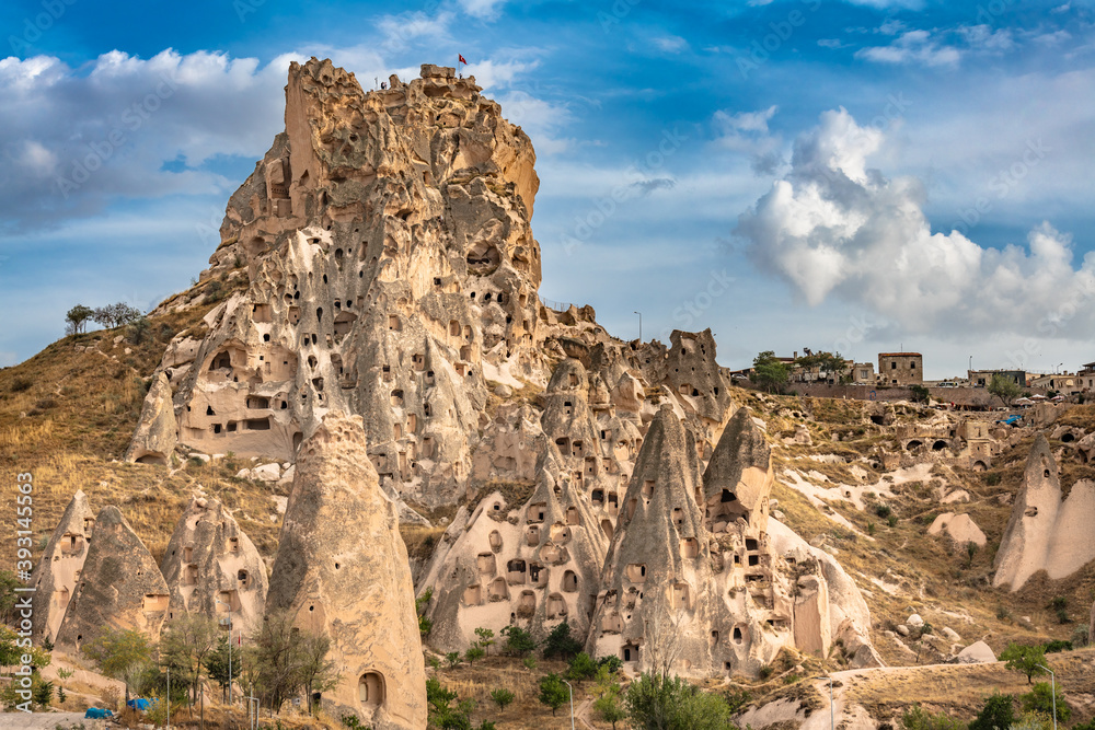 Uchisar natural rock castle and town, Cappadocia, Central Anatolia, Turkey