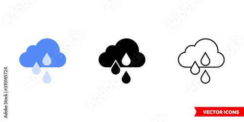 Cloud with rain icon of 3 types color, black and white, outline. Isolated vector sign symbol.