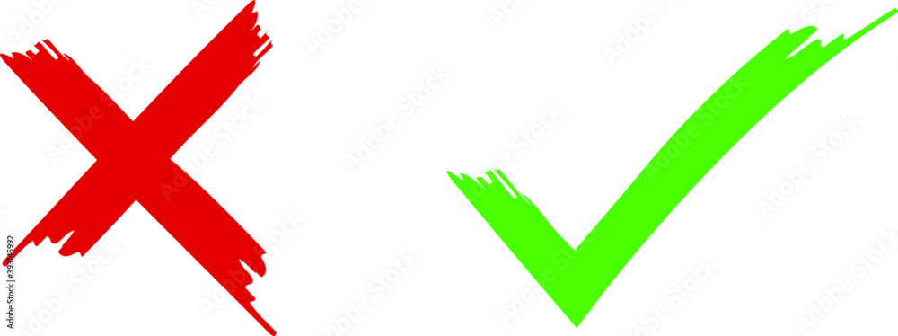Check mark green and red line icons. Vector illustration. - Vector