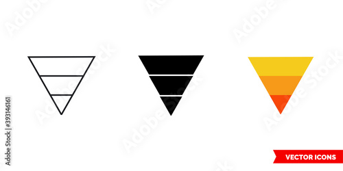 Funnel diagram icon of 3 types color, black and white, outline. Isolated vector sign symbol.