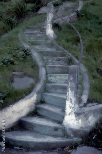 Mysterious misty broken stairsteps in Los Angeles, CA. photo