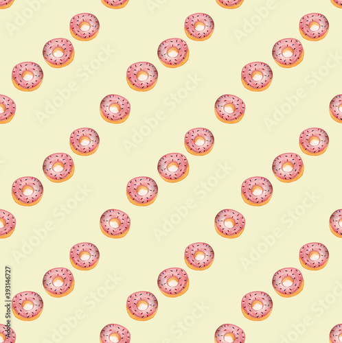 watercolor donuts illustration on yellow background seamless pattern