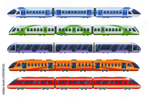 Set of railway transport, trains, subways, metro
