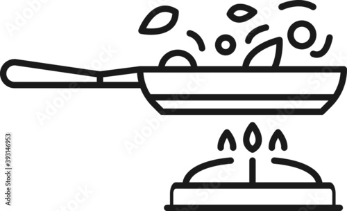 Frying pan or skillet or wok on stove cooking vector icon